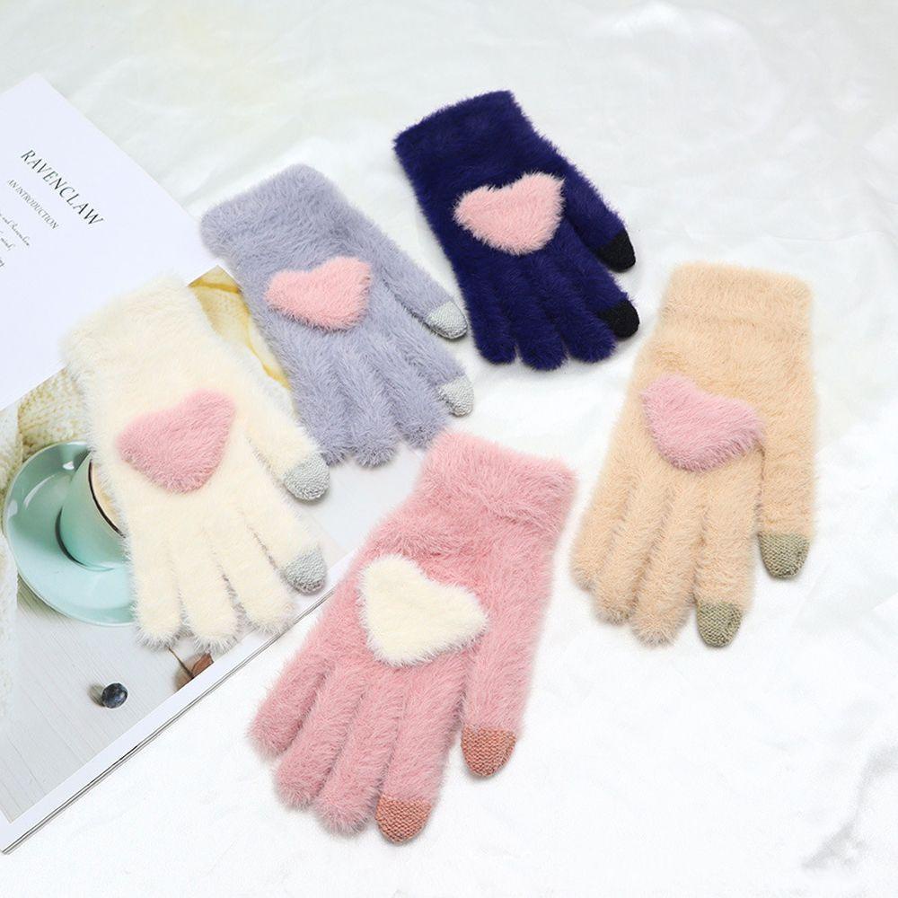 Găng Tay Hở Ngón Giữ Ấm Thoáng Khí Chống Gió Màu Sắc Trơn Họa Tiết Trái Tim Cho Nữ