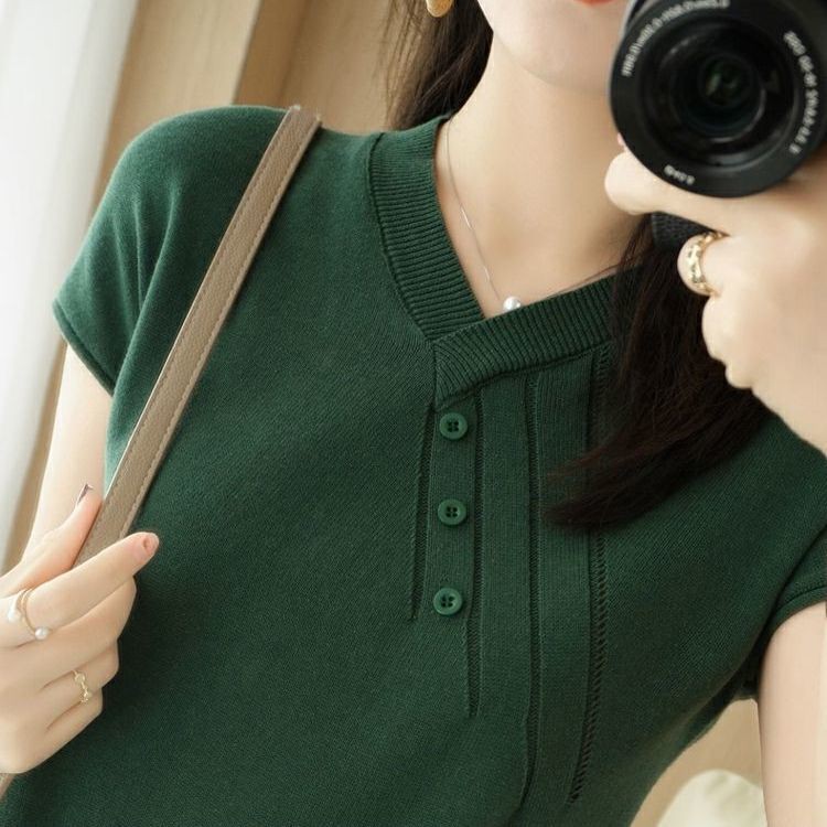 Áo len ngắn tay nữ mặc hè thu hàng quảng châu cao cấp