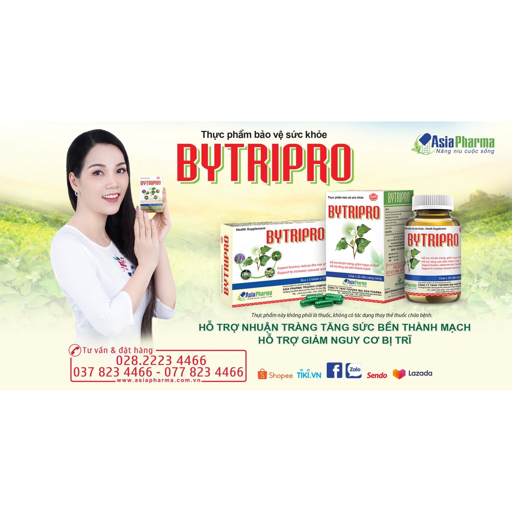 [MUA 5 TẶNG 1] Viên uống tiêu trĩ Bytripro Asia Pharma hỗ trợ nhuận tràng, giảm táo bón - Hộp 30 viên