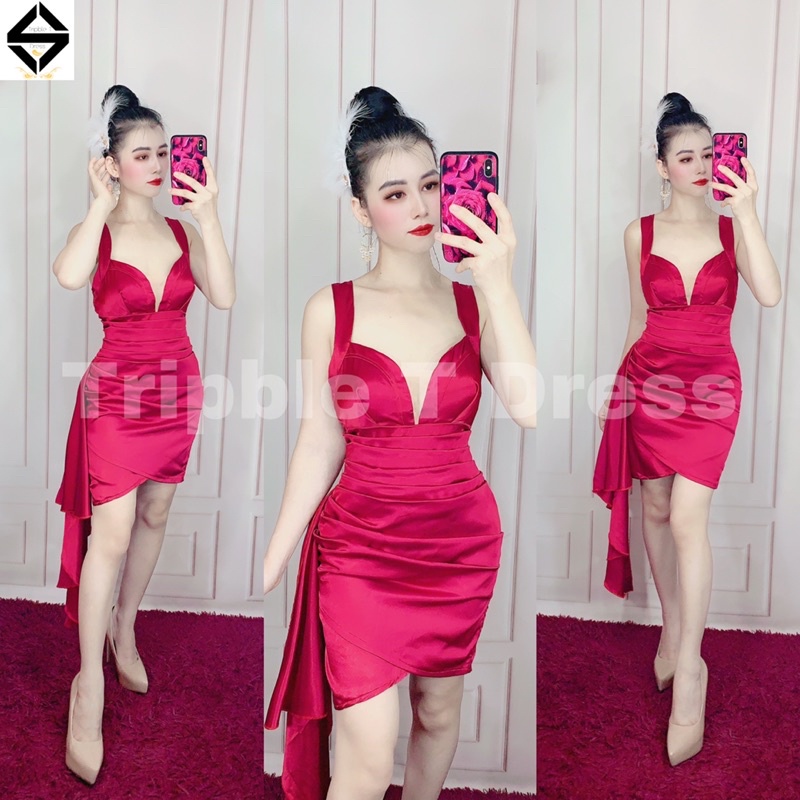 Đầm body phi lụa nhún bèo eo TRIPBLE T DRESS - free size