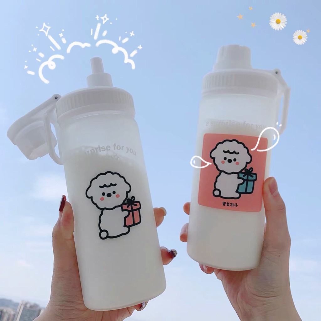 Bình Đựng Nước xinh xắn Thuỷ Tinh ĐI HỌC Hình Cừu cute 500ml BN1