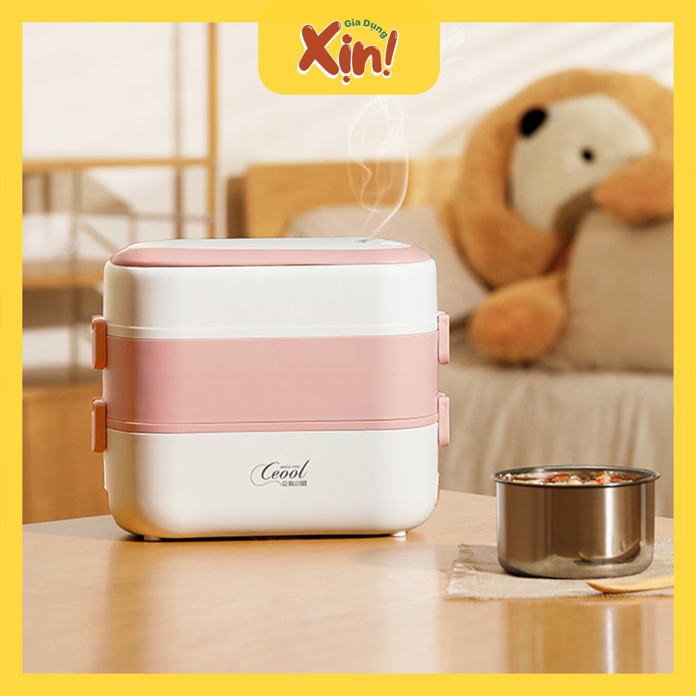 Hộp cơm cắm điện - Ceool, hộp đựng cơm văn phòng 2 tầng 4 bát inox giữ nhiệt, có chức năng hâm nóng và nấu chín thức ăn