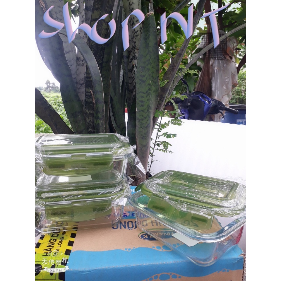 Hộp Thủy Tinh Chịu Nhiệt Chữ Nhật 370ml - Nắp Có Ron Chống Tràn - Hộp Đựng Thực Phẩm