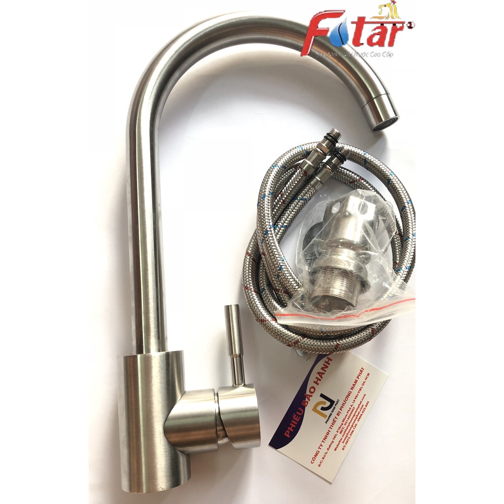 [VÒI TRÒN NƯỚC MẠNH] Vòi Rửa Chén Bát Nóng Lạnh INOX 304 N4002 Fotar Quay 360 độ dùng được 2 hộc chậu và 2 dây VÒI SỐ 6 | BigBuy360 - bigbuy360.vn