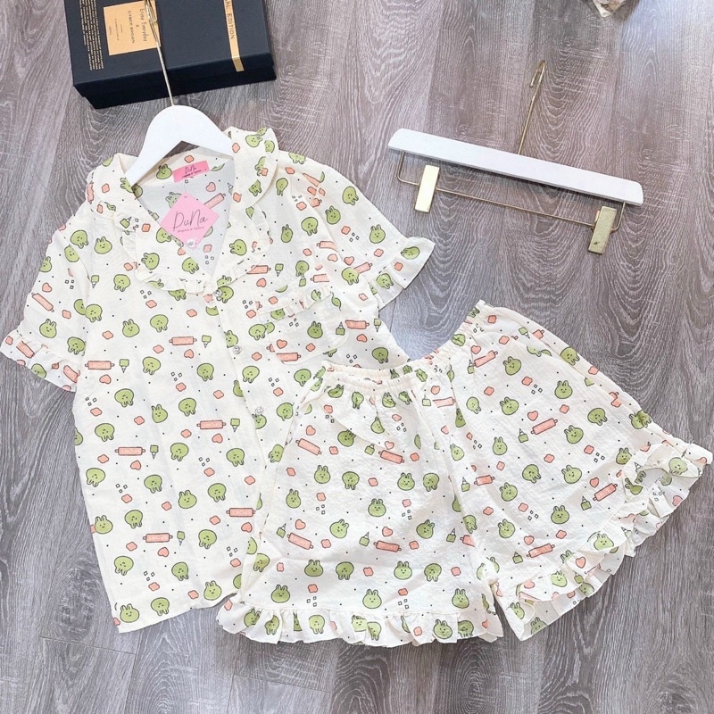 PIJAMA ĐŨI NỮ  - Bộ Cộc Quần Đùi Chất Đũi Mềm Đồ ngủ xinh phong cách Hàn Quốc