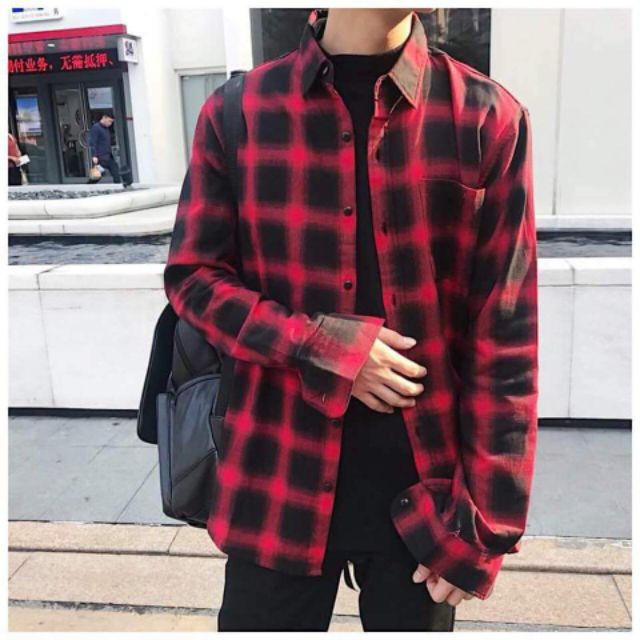 Sơmi caro đỏ đen ô 5cm, unisex | BigBuy360 - bigbuy360.vn