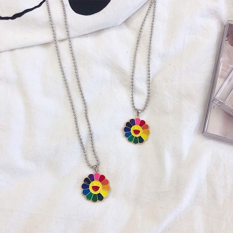 Dây Chuyền Mặt Hình Hoa Hướng Dương Màu Cầu Vồng Dễ Thương