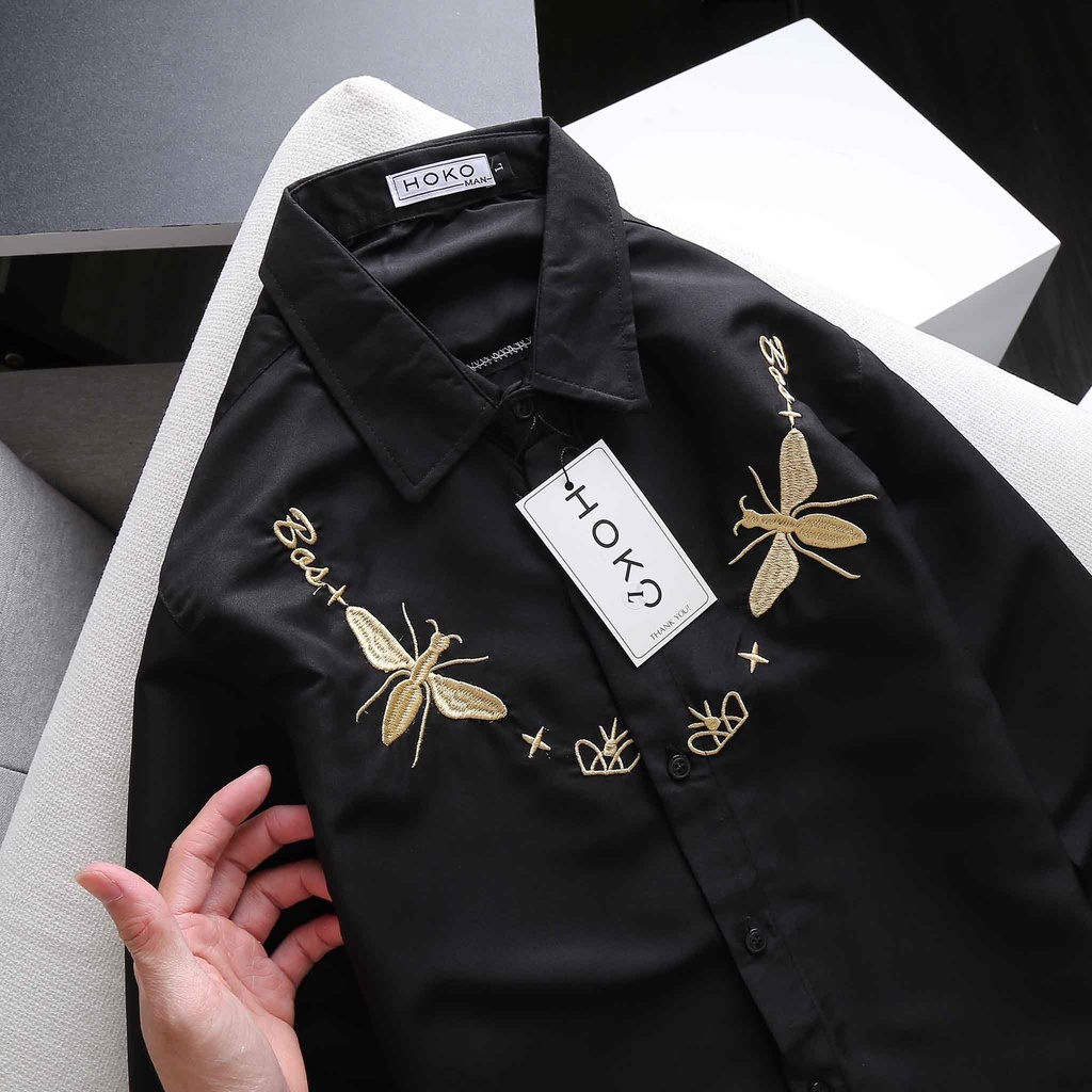 Áo Sơ Mi Nam Tay Dài Thêu Hình Đẹp Như Ảnh Chất Vải Mát HÌNH THẬT, CÓ VIDEO