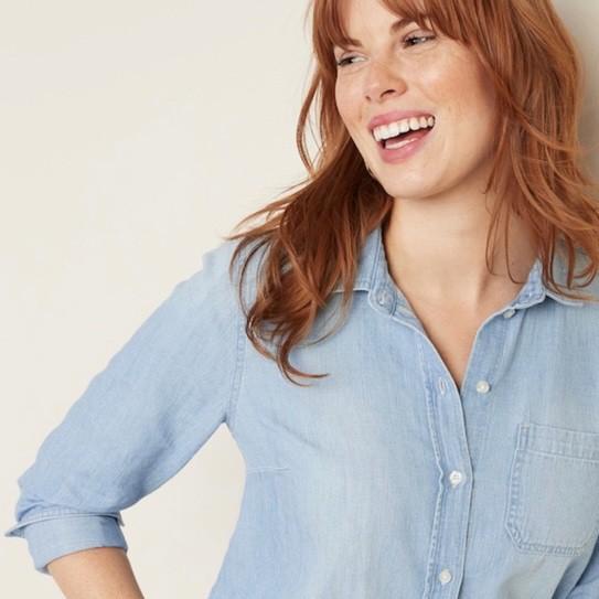 Mới Nhất WHVMP Áo Sơ Mi Cổ Điển Thư Giãn Màu Xanh Nước Biển Cổ Điển | Áo Sơ Mi Denim Nữ - 2464 84
