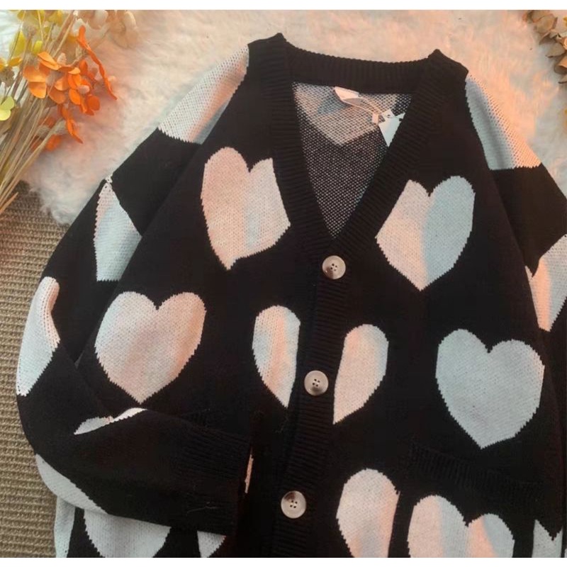 Áo khoác Cardigan len hình trái tim oder taobao