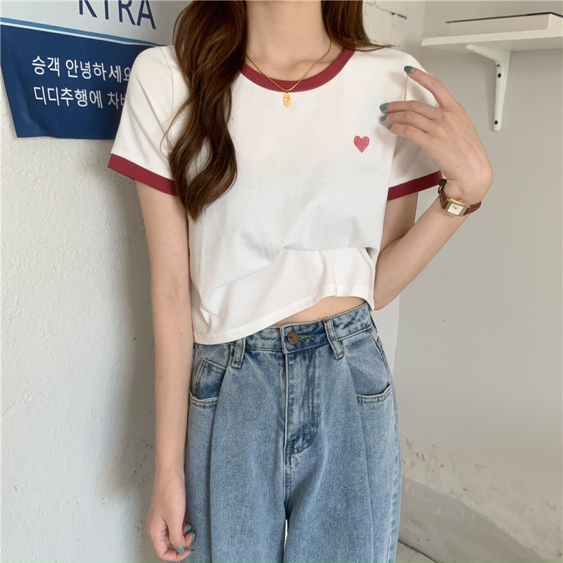 Áo Thun Ngắn Tay Thêu Hình Trái Tim Phong Cách Hàn Quốc Thời Trang Mùa Hè Cho Nữ JH-TX-23