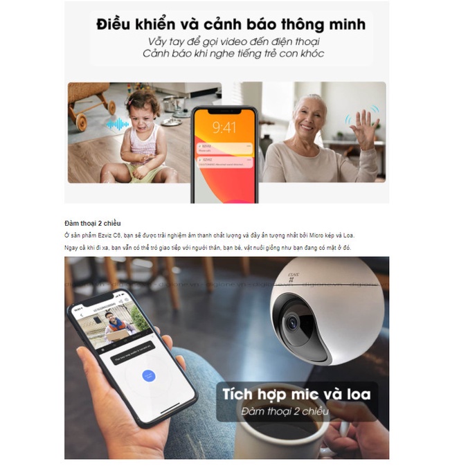 Camera IP Wifi Ezviz H6 5MP 3K Xoay 360 độ, đàm thoại 2 chiều - TRANGIATELECOM