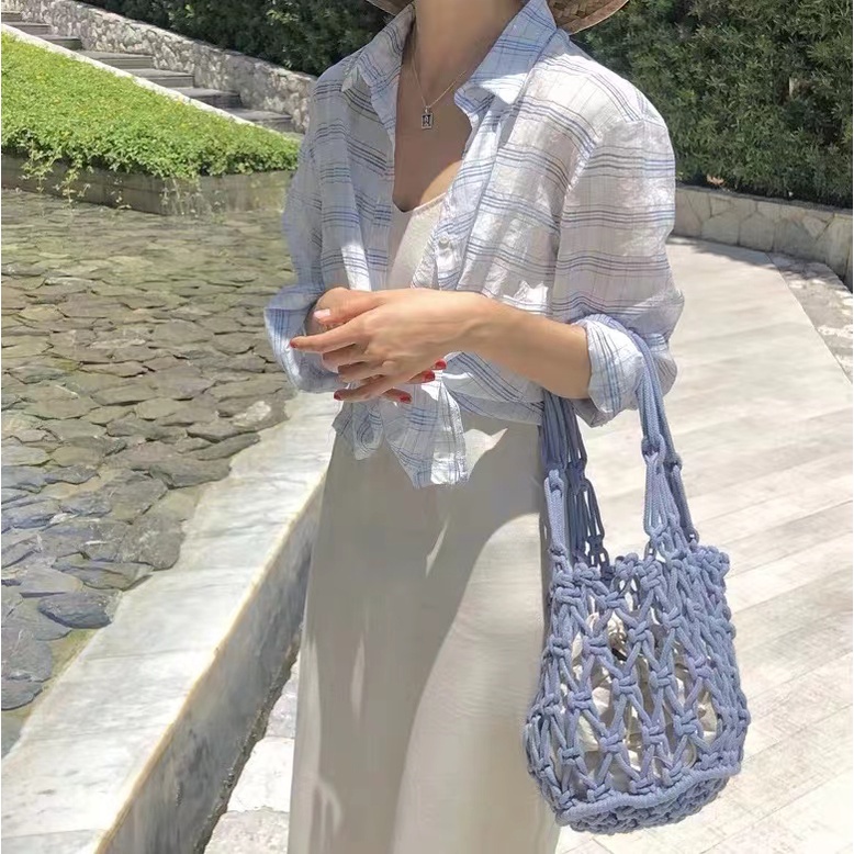 Mùa hè túi lưới nhỏ mới túi dệt thời trang túi dây cotton cầm tay phù hợp với tính cách ngọt ngào Túi nhỏ
