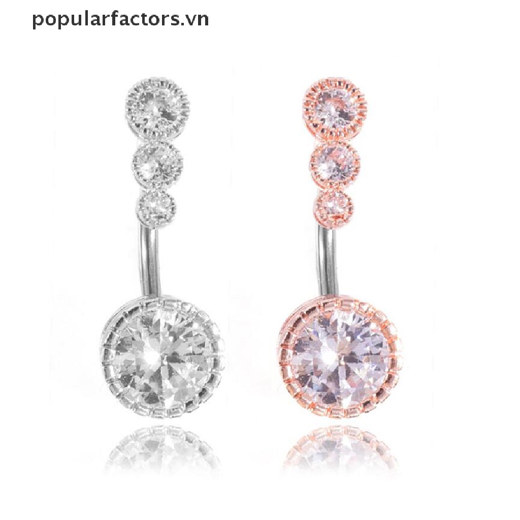 Khuyên rốn tròn đính đá pha lê 14G