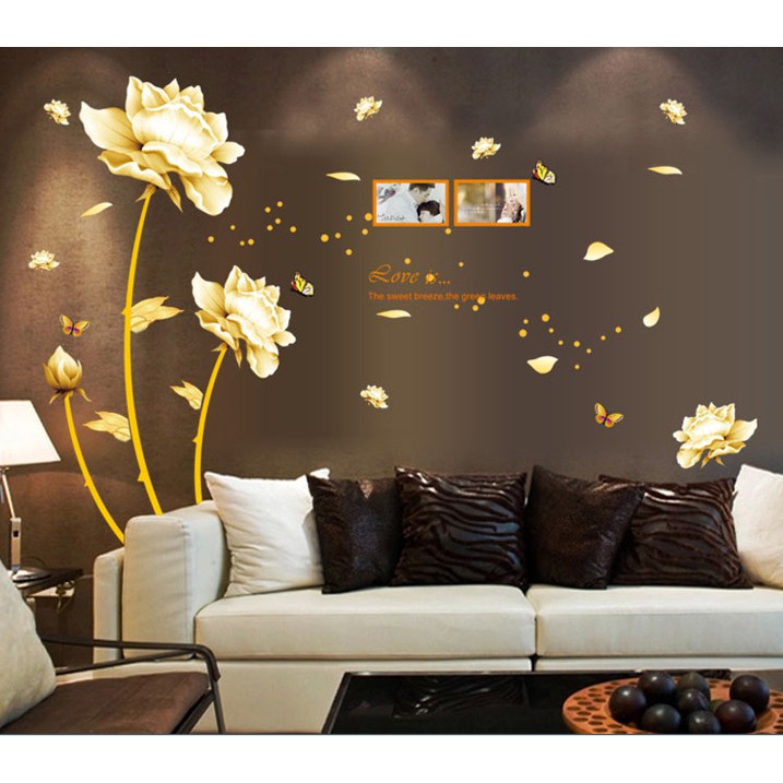 Decal trang trí tường Hoa Vàng Kem lớn rực rỡ