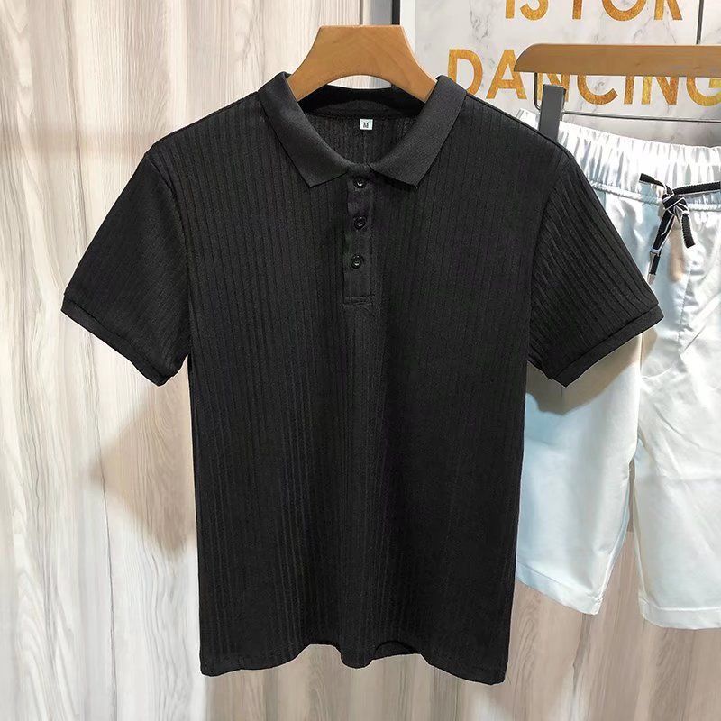 Hàng Có Sẵn-Áo Thun Polo Dệt Kim Lụa Tay Ngắn Kẻ Sọc Không Đường May Mùa Hè Mới Cho Nam