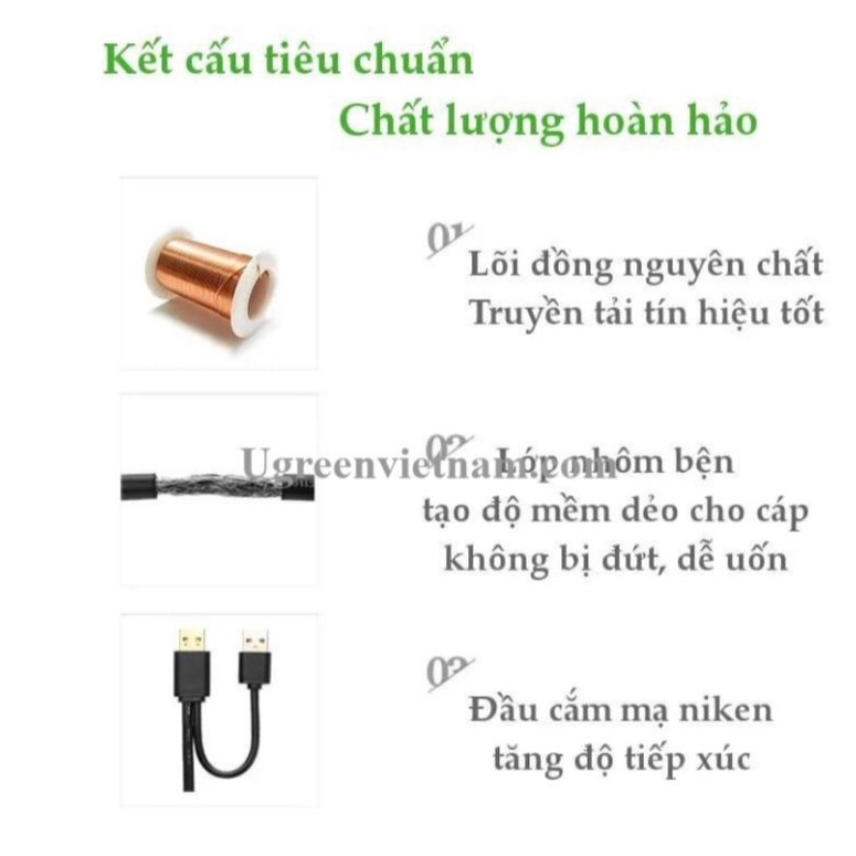 Dây nối dài USB 2.0 dài 10m có chíp khuyếch đại, hỗ trợ nguồn USB, Ugreen 20214 US137 - Hàng Chính Hãng