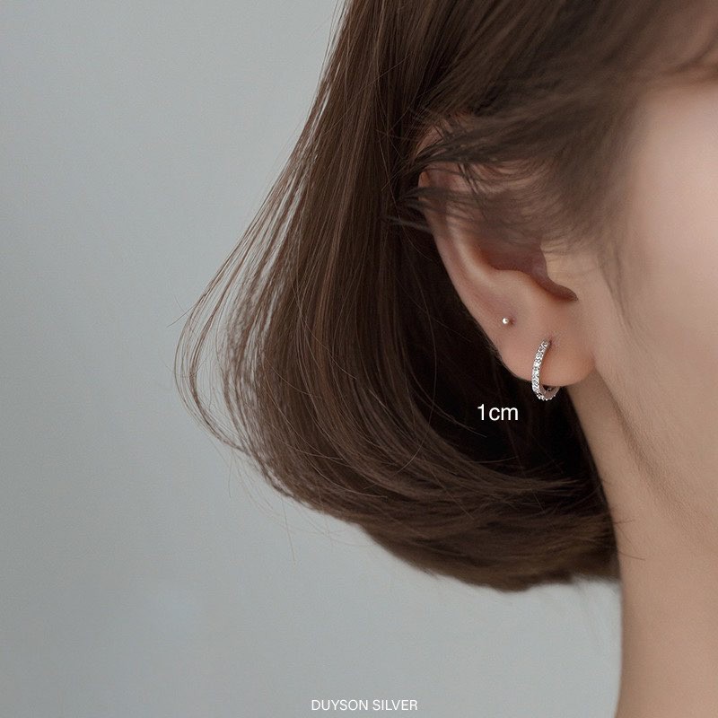 Bông tai bạc 925 nữ Khuyên tai bạc nữ vòng tròn đính đá Basic ( nhiều kích cỡ )