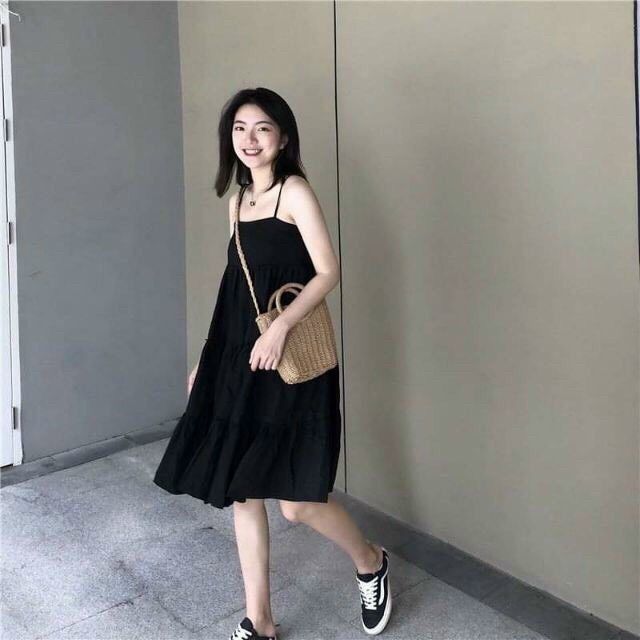 đầm 2 dây tầng dáng rộng xinh bbd k