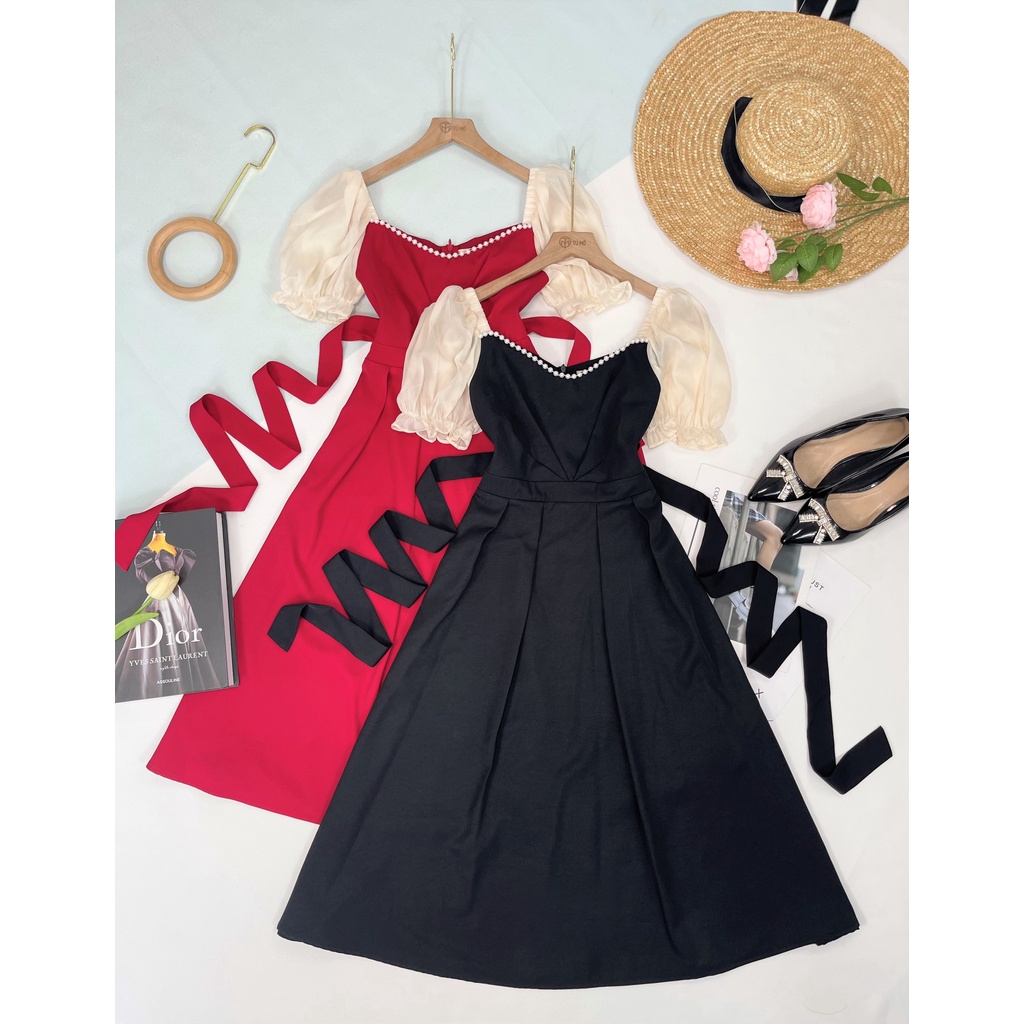 Đầm bigsize Nữ Tú Mỡ Đầm Bigsize Thiết Kế Tôn dáng Đầm xòe phối ngọc Đi làm dạo phố Đủ size 45-85kg DA0086
