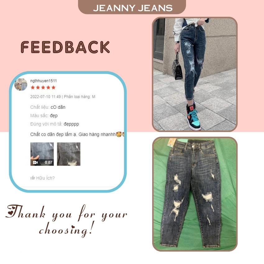 Quần bò baggy nữ JEANNY JEAN rách lưng cao ống ôm chất co giãn màu xám đen 091