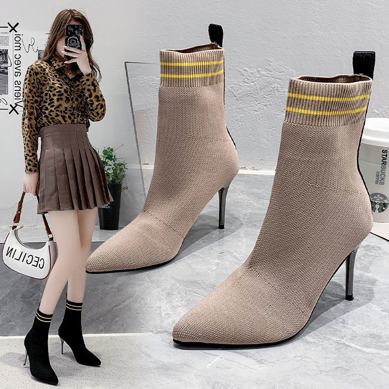 Giày Boot Cao Gót Mũi Nhọn Thiết Kế Mỏng Kiểu Dáng Mới Có Size Lớn Từ 35-43 Thời Trang Mùa Hè Dành Cho Nữ