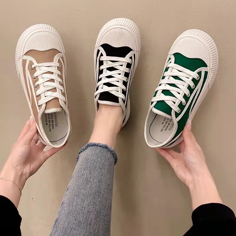 Giày thể thao sneaker nữ đế độn vải canvas màu phối viền trắng dáng basic FLOWER  G11 - Nguyentrang239