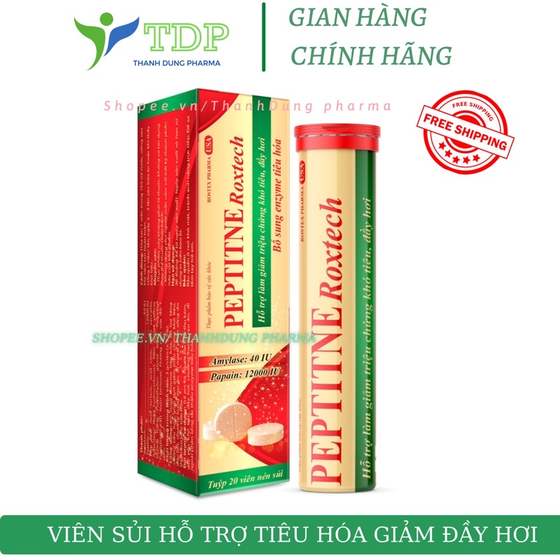 Viên sủi hỗ trợ tiêu hóa PEPTITNE Roxtech giảm đầy hơi, khó tiêu, chướng bụng -  20 viên