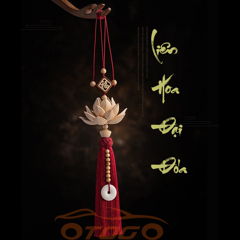 Dây Treo Sen Gỗ Hoàng Dương , Khánh Liên Hoa Đại Đóa Treo Gương Ô Tô Cao Cấp