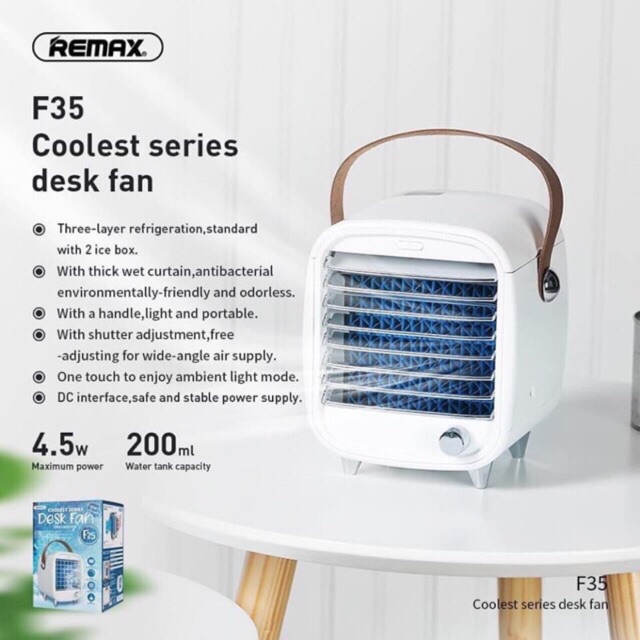 Quạt điều hoà hơi nước đá mini remax F35 Desk Fan mini chính hãng hay quạt nước đá Remax F35