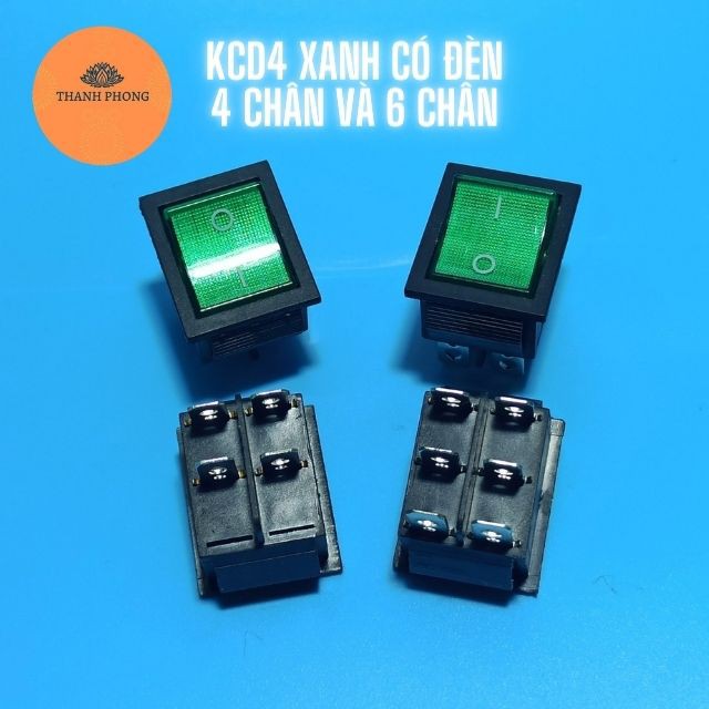 Công Tắc Bập Bênh KCD4 Xanh Đỏ Có Đèn 4Pin 6Pin 16A/250V 32x21mm