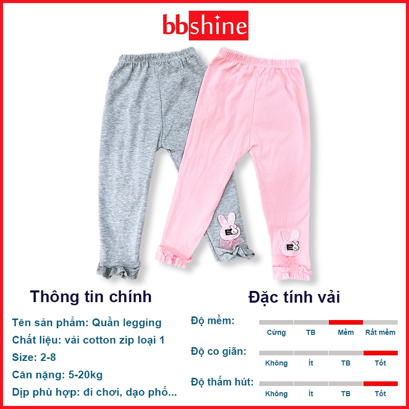 Quần legging cho bé gái 7-20kg mềm mịn BBShine, Quần tất cho bé gái co giãn tốt họa tiết thỏ đáng yêu – Q020