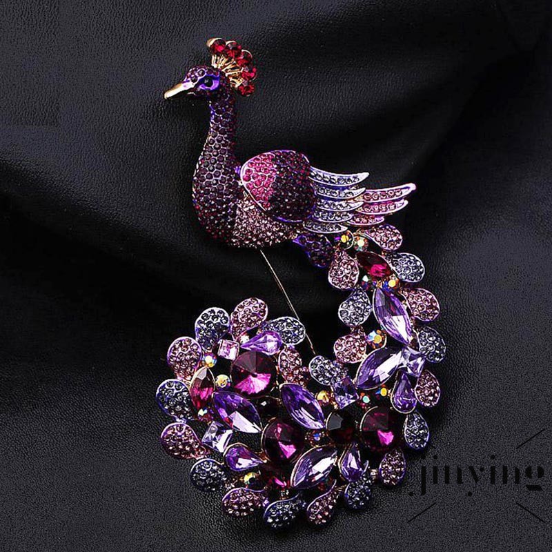 GETNOIVAS Trâm cài áo hình chim công đính đá tím sang trọng