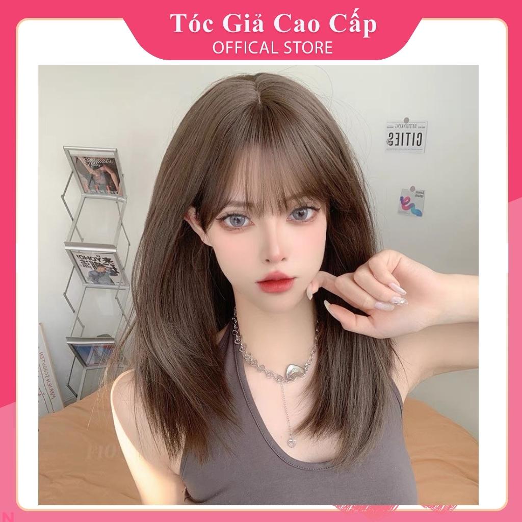 Tóc giả nữ nguyên đầu đẹp cúp 35cm, sợi tơ cao cấp, tặng kèm lưới trùm, 6104