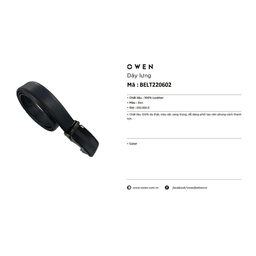 Thắt Lưng Nam Owen BELT220602 Dây Da Bò Cao Cấp Nịt Nam Da Thật Màu Đen Khóa Trượt Tự Động Mặt Đúc Nguyên Khối