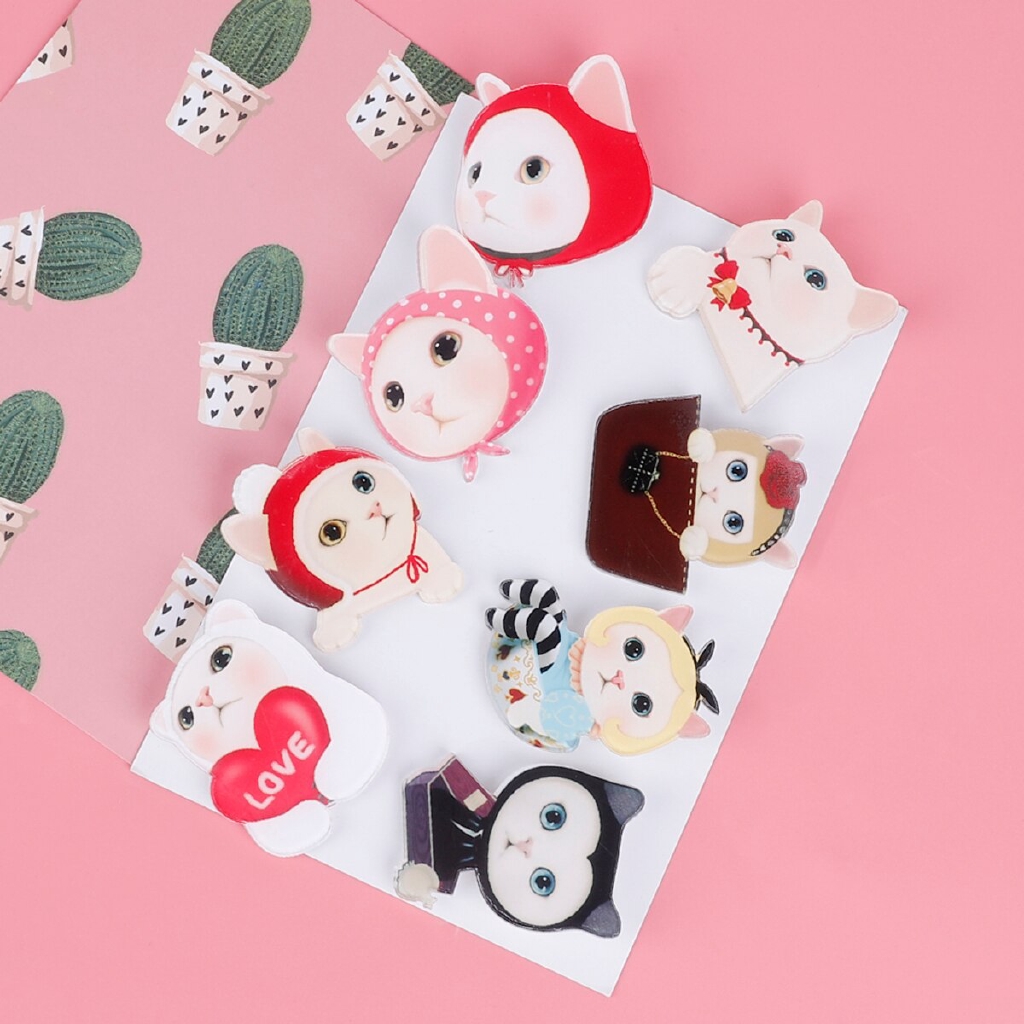 Ghim cài áo hình mèo hoạt hình dễ thương phong cách Harajuku cho nữ/ bé gái