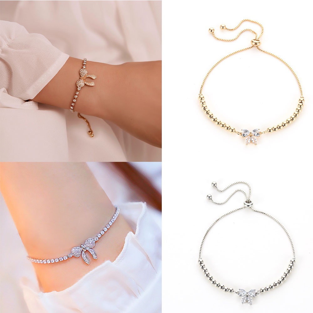 Vòng Tay Đính Nơ Pha Lê Thời Trang Cho Nữ