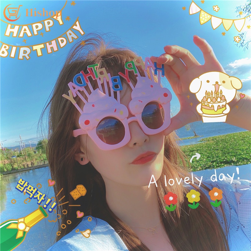 Mắt kính gắn chữ Happy Birthday trang trí tiệc tùng