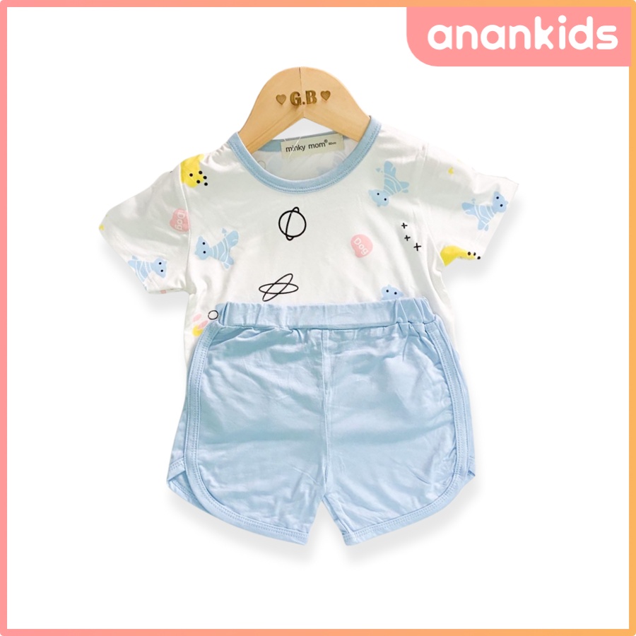 Bộ Thun Lạnh Cộc Tay Cho Bé Trai Bé Gái 8-19kg -TN-IN38 Áo Phối Viền Lạ Mắt Chất Vải Thoáng Mát