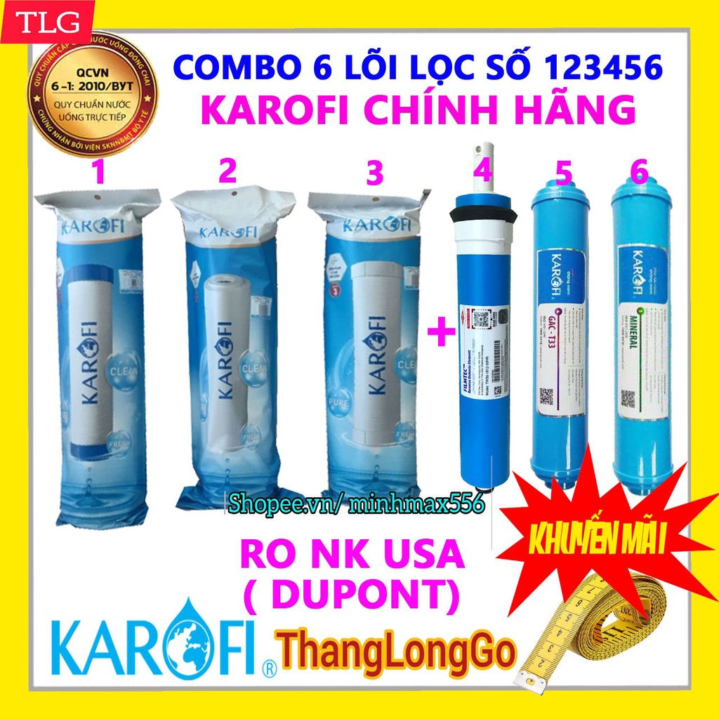 [CHINH HANG] Combo 6 lõi lọc karofi chính hãng | Bộ karofi123| 01 lõi 5 | 01 lõi 6 | 01 lõi RO Dow