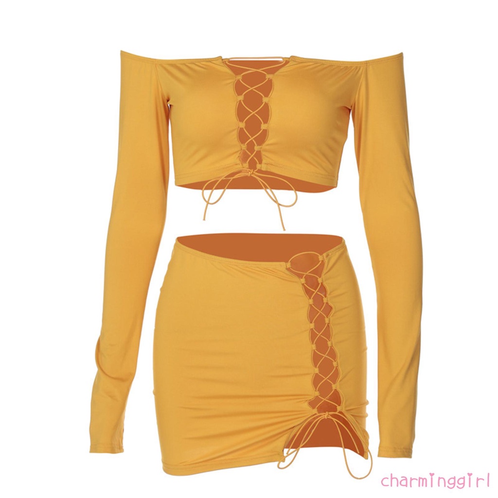 Set áo thun tay dài và chân váy ôm thời trang quyến rũ cho nữ