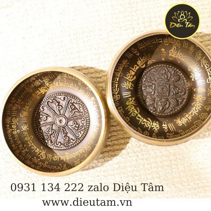 Chuông xoay thủ công Nepal khắc chú cổ Nelpal Bát Thiền Tây Tạng 12,5cm