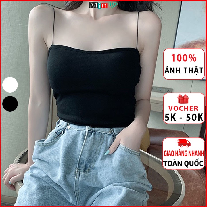 Áo Hai Dây Nữ Croptop Sợi Bún Hở Lưng Kiểu Ovesize Dáng Ôm Body Thể Thao 100% Cotton Màu Trắng Đen Thời Trang