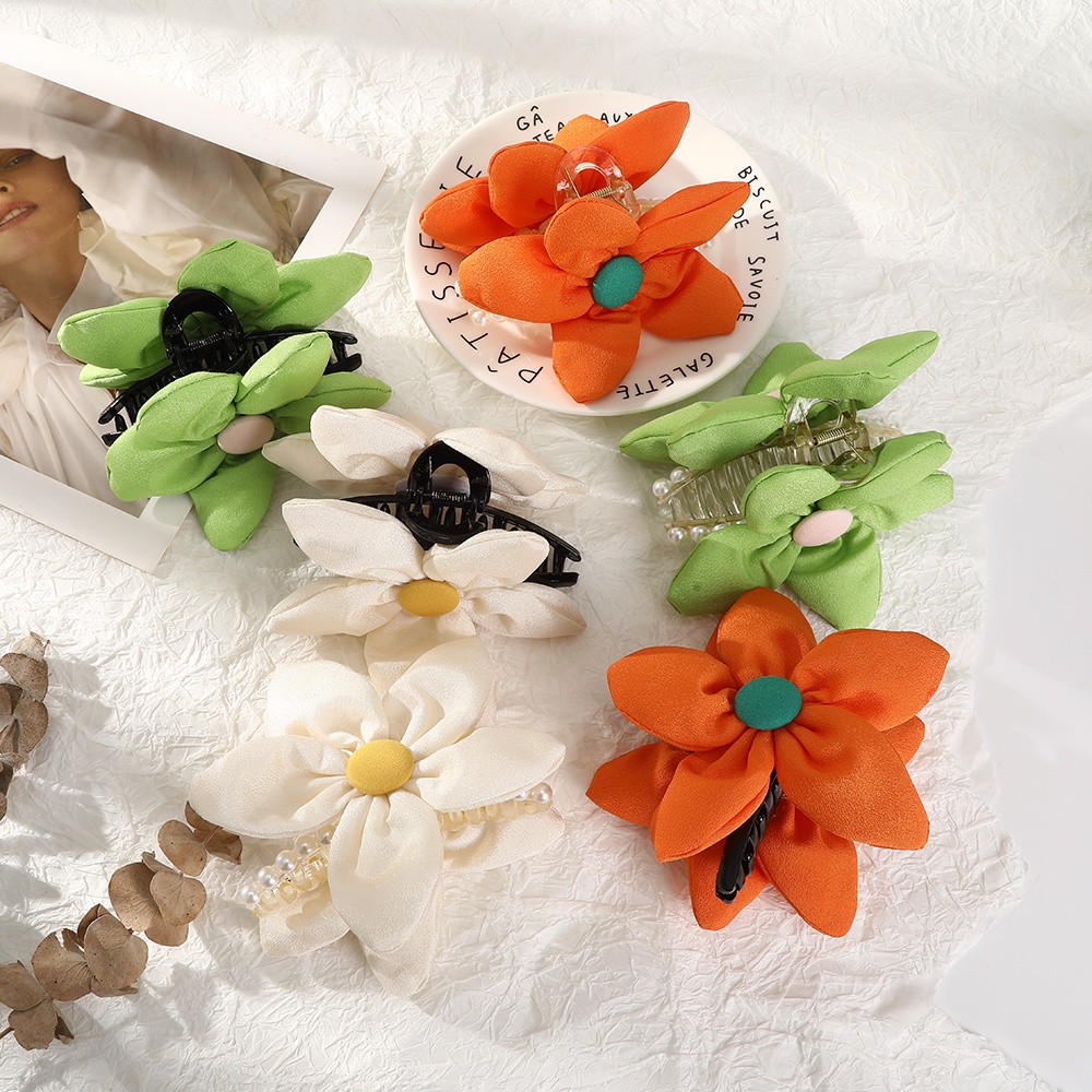 Kẹp tóc HAIMEIKANG đính hoa vải ngọc trai màu trơn dễ thương xinh xắn