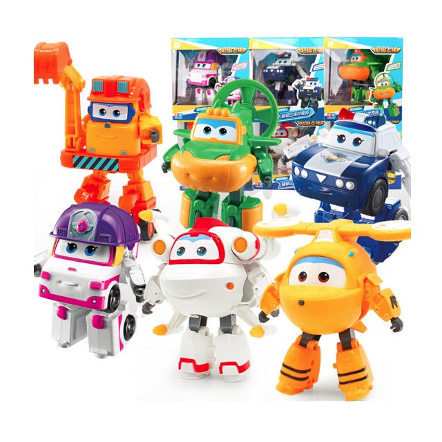 Đồ chơi Super wings đội bay siêu đẳng Robot biến hình máy bay cỡ lớn mẫu mới: Kim, Jett xây dựng, Jett canh sát ,Dizzy