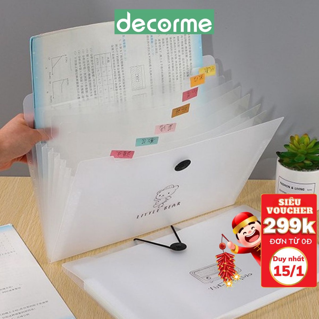 Decorme File đựng tài liệu, bìa kẹp nhiều ngăn khổ A4 phụ kiện văn phòng phẩm Lucky