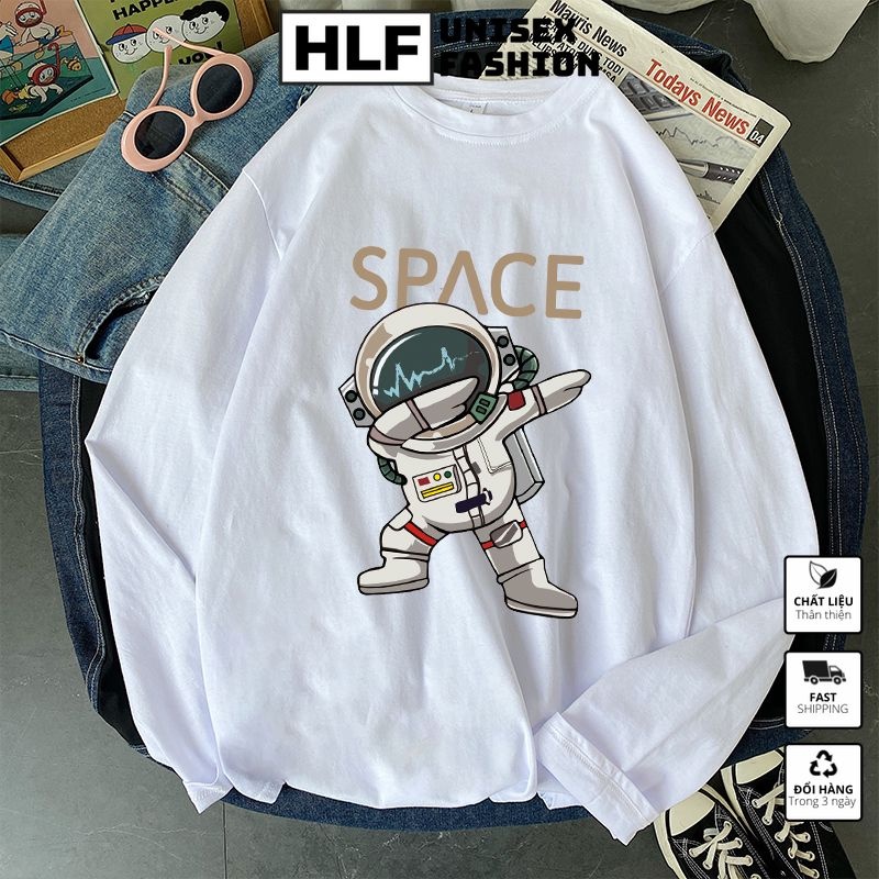 Áo thun dài tay form xuông rộng SPACE phi hành gia, áo tay dài nam nữ HLFashion