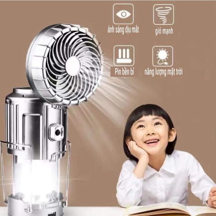 [SALE] Đèn năng lượng mặt trời, đèn tích điện 3in1 chiếu sáng, kèm quạt tích điện và sạc điện thoại siêu tiện lợi [YPX9]