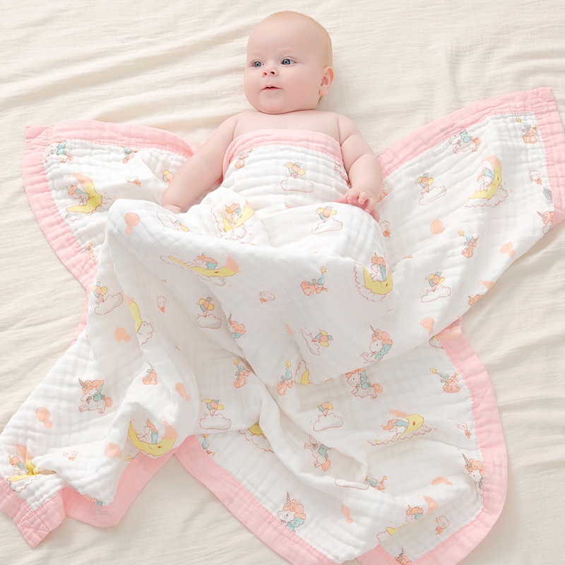 Chăn sợi tre, mền sợi tre 6 lớp có bo viền cho bé yêu