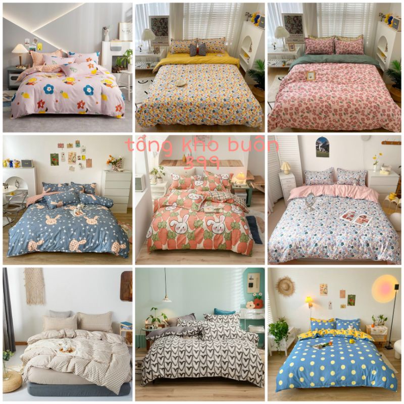 [RẺ VÔ ĐỊCH] bộ chăn ga gối 4 món cotton poly phong cách Hàn Quốc đẹp, chăn ga gối nệm, chăn, mền